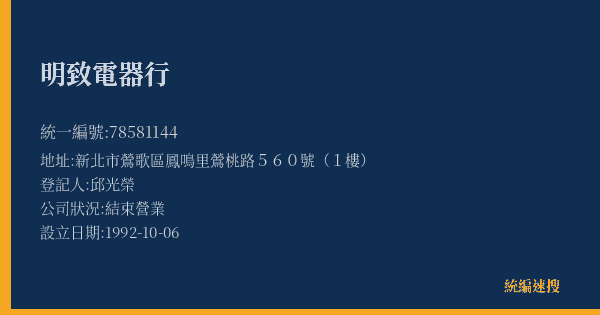 明致電器行的照片-統編 78581144(新北市) 公司登記資料與營業項目詳細圖表