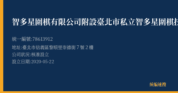 智多星圍棋有限公司附設臺北市私立智多星圍棋技藝短期補習班的照片-統編 78613912(臺北市) 公司登記資料與營業項目詳細圖表