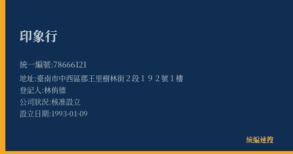 印象行的照片-統編 78666121(臺南市) 公司登記資料與營業項目詳細圖表