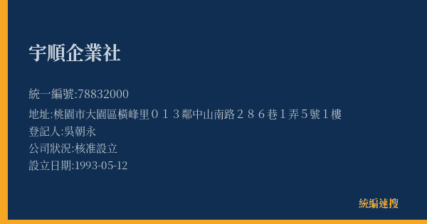 宇順企業社的照片-統編 78832000(桃園市) 公司登記資料與營業項目詳細圖表