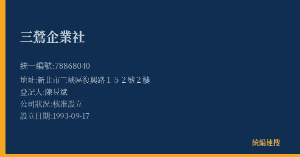 三鶯企業社的照片-統編 78868040(新北市) 公司登記資料與營業項目詳細圖表