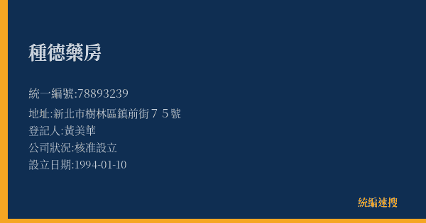 種德藥房的照片-統編 78893239(新北市) 公司登記資料與營業項目詳細圖表