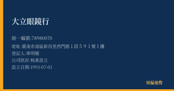 大立眼鏡行的照片-統編 78980070(臺南市) 公司登記資料與營業項目詳細圖表