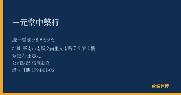 ―元堂中藥行的照片-統編 78995593(臺南市) 公司登記資料與營業項目詳細圖表