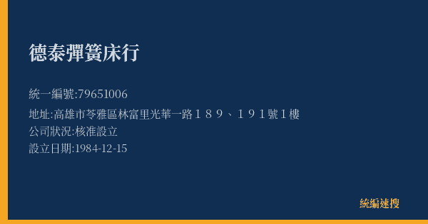 德泰彈簧床行的照片-統編 79651006(高雄市) 公司登記資料與營業項目詳細圖表