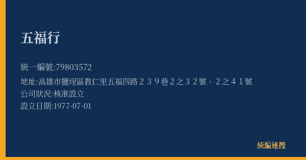 五福行的照片-統編 79803572(高雄市) 公司登記資料與營業項目詳細圖表