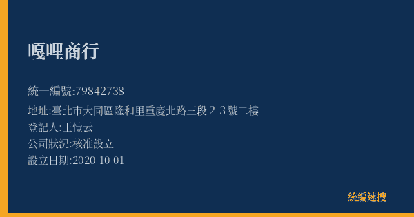 嘎哩商行的照片-統編 79842738(臺北市) 公司登記資料與營業項目詳細圖表