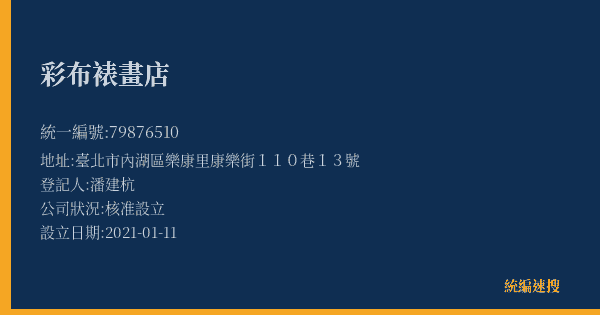 彩布裱畫店的照片-統編 79876510(臺北市) 公司登記資料與營業項目詳細圖表