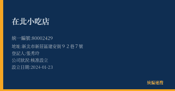 在北小吃店的照片-統編 80002429(新北市) 公司登記資料與營業項目詳細圖表