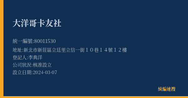 大洋哥卡友社的照片-統編 80011530(新北市) 公司登記資料與營業項目詳細圖表