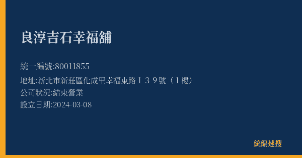 良淳吉石幸福舖的照片-統編 80011855(新北市) 公司登記資料與營業項目詳細圖表