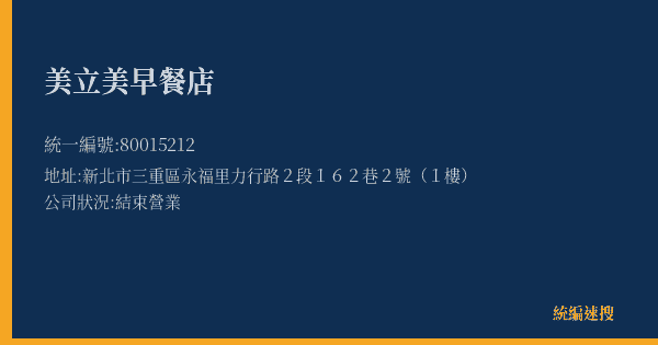 美立美早餐店的照片-統編 80015212(新北市) 公司登記資料與營業項目詳細圖表