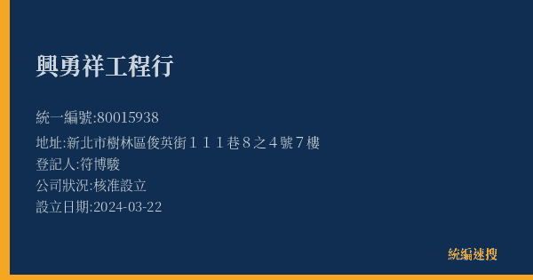 興勇祥工程行的照片-統編 80015938(新北市) 公司登記資料與營業項目詳細圖表