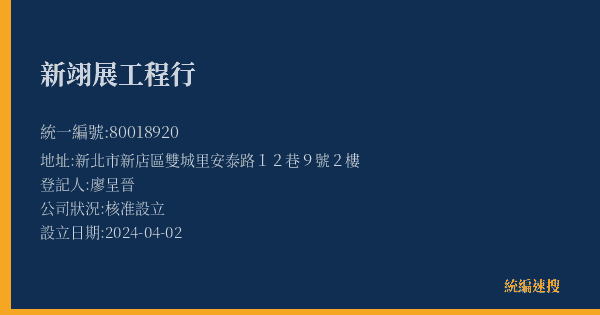 新翊展工程行的照片-統編 80018920(新北市) 公司登記資料與營業項目詳細圖表