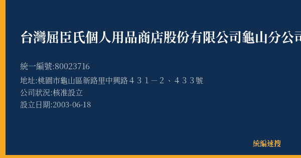 台灣屈臣氏個人用品商店股份有限公司龜山分公司的照片-統編 80023716(桃園市) 公司登記資料與營業項目詳細圖表