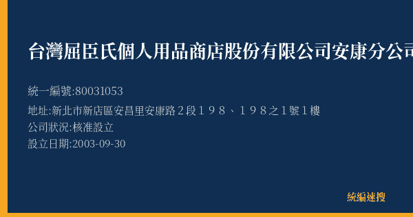 台灣屈臣氏個人用品商店股份有限公司安康分公司的照片-統編 80031053(新北市) 公司登記資料與營業項目詳細圖表