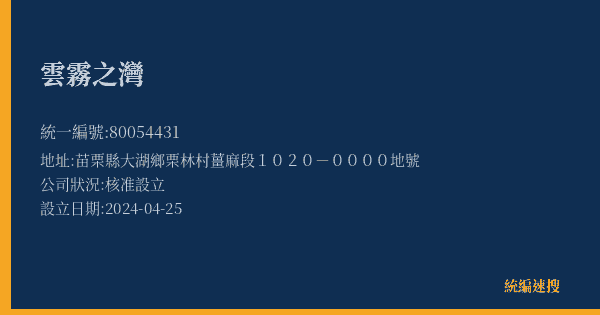 雲霧之灣的照片-統編 80054431(苗栗縣) 公司登記資料與營業項目詳細圖表