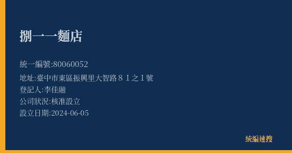 捌一一麵店的照片-統編 80060052(臺中市) 公司登記資料與營業項目詳細圖表