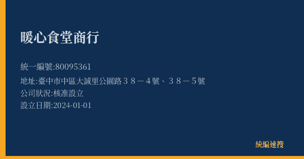 暖心食堂商行的照片-統編 80095361(臺中市) 公司登記資料與營業項目詳細圖表