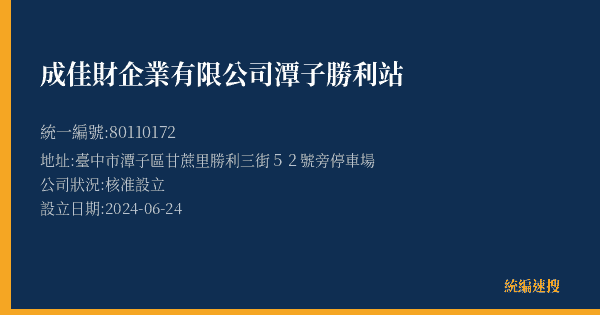 成佳財企業有限公司潭子勝利站的照片-統編 80110172(臺中市) 公司登記資料與營業項目詳細圖表