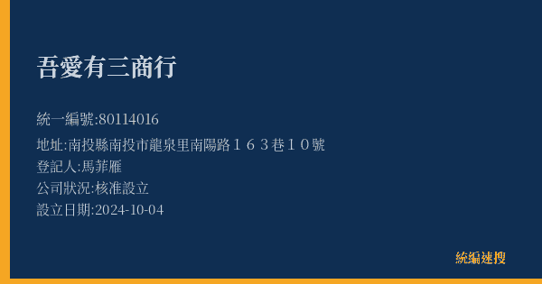 吾愛有三商行的照片-統編 80114016(南投縣) 公司登記資料與營業項目詳細圖表