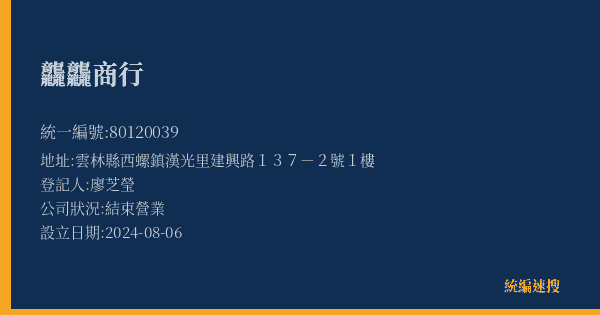 龘龘商行的照片-統編 80120039(雲林縣) 公司登記資料與營業項目詳細圖表