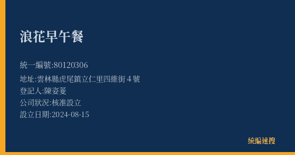 浪花早午餐的照片-統編 80120306(雲林縣) 公司登記資料與營業項目詳細圖表