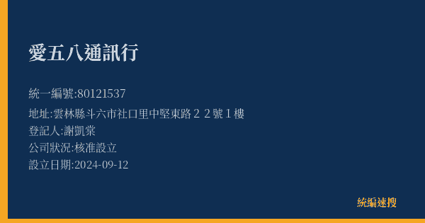 愛五八通訊行的照片-統編 80121537(雲林縣) 公司登記資料與營業項目詳細圖表
