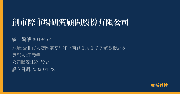 創市際市場研究顧問股份有限公司的照片-統編 80184521(臺北市) 公司登記資料與營業項目詳細圖表