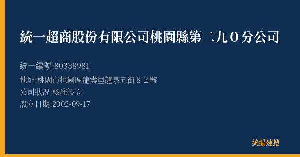 統一超商股份有限公司桃園縣第二九0分公司的照片-統編 80338981(桃園市) 公司登記資料與營業項目詳細圖表