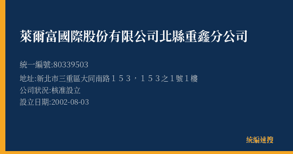 萊爾富國際股份有限公司北縣重鑫分公司的照片-統編 80339503(新北市) 公司登記資料與營業項目詳細圖表