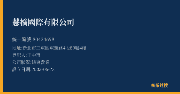 慧橋國際有限公司的照片-統編 80424698(新北市) 公司登記資料與營業項目詳細圖表