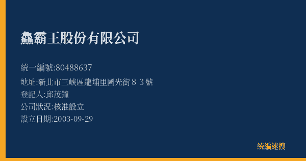 鱻霸王股份有限公司的照片-統編 80488637(新北市) 公司登記資料與營業項目詳細圖表