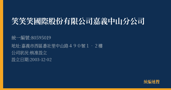笑笑笑國際股份有限公司嘉義中山分公司的照片-統編 80595019(嘉義市) 公司登記資料與營業項目詳細圖表