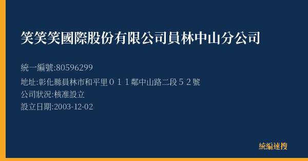 笑笑笑國際股份有限公司員林中山分公司的照片-統編 80596299(彰化縣) 公司登記資料與營業項目詳細圖表