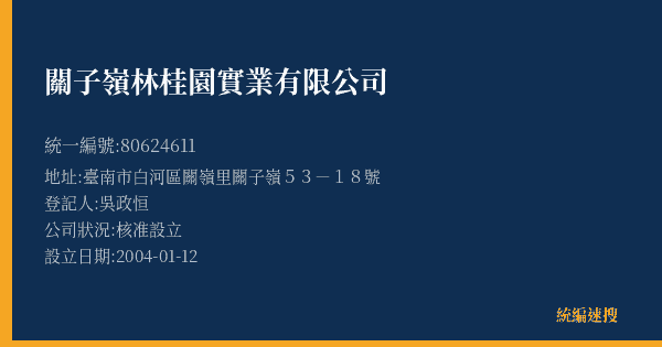 關子嶺林桂園實業有限公司的照片-統編 80624611(臺南市) 公司登記資料與營業項目詳細圖表