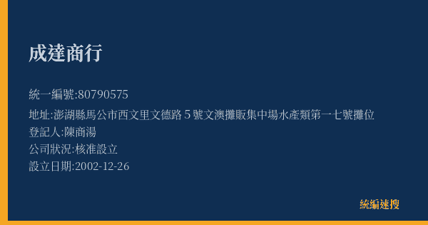 成達商行的照片-統編 80790575(澎湖縣) 公司登記資料與營業項目詳細圖表