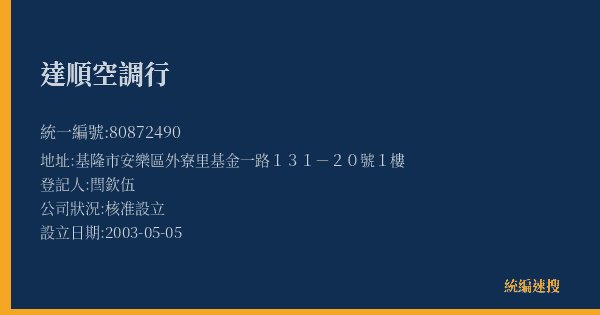達順空調行的照片-統編 80872490(基隆市) 公司登記資料與營業項目詳細圖表
