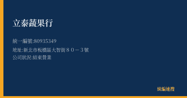 立泰蔬果行的照片-統編 80935349(新北市) 公司登記資料與營業項目詳細圖表