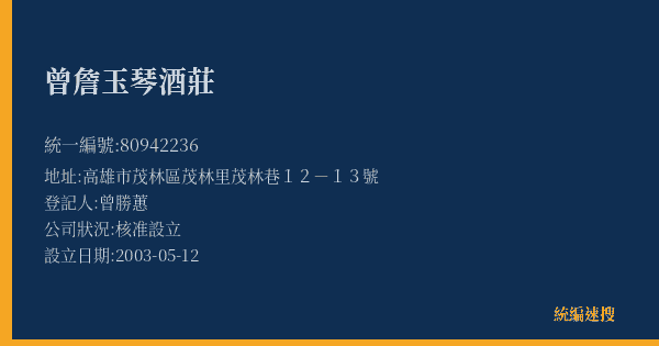 曾詹玉琴酒莊的照片-統編 80942236(高雄市) 公司登記資料與營業項目詳細圖表