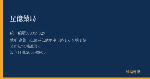 星億藥局的照片-統編 80959329(高雄市) 公司登記資料與營業項目詳細圖表