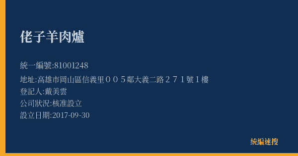 佬子羊肉爐的照片-統編 81001248(高雄市) 公司登記資料與營業項目詳細圖表