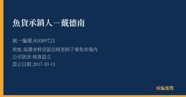 魚貨承銷人-戴德南的照片-統編 81089721(高雄市) 公司登記資料與營業項目詳細圖表
