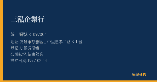 三泓企業行的照片-統編 81097004(高雄市) 公司登記資料與營業項目詳細圖表
