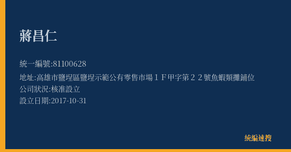 蔣昌仁的照片-統編 81100628(高雄市) 公司登記資料與營業項目詳細圖表