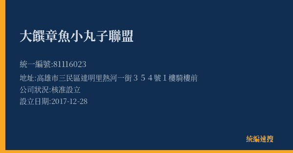 大饌章魚小丸子聯盟的照片-統編 81116023(高雄市) 公司登記資料與營業項目詳細圖表