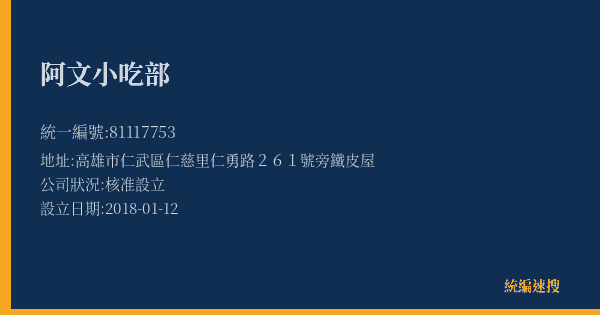 阿文小吃部的照片-統編 81117753(高雄市) 公司登記資料與營業項目詳細圖表