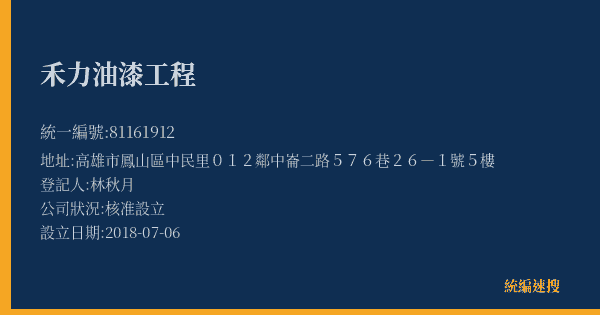 禾力油漆工程的照片-統編 81161912(高雄市) 公司登記資料與營業項目詳細圖表