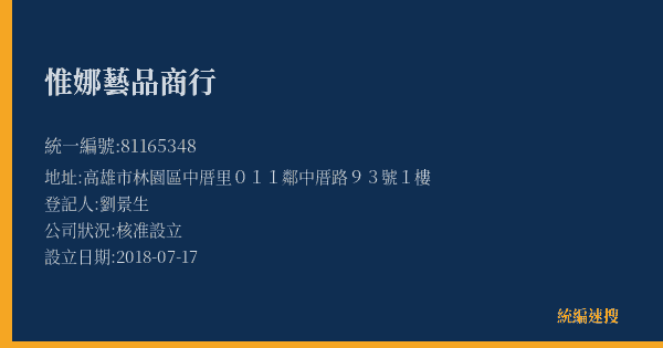 惟娜藝品商行的照片-統編 81165348(高雄市) 公司登記資料與營業項目詳細圖表