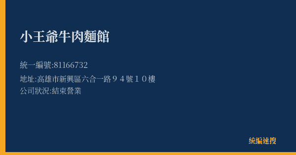 小王爺牛肉麵館的照片-統編 81166732(高雄市) 公司登記資料與營業項目詳細圖表